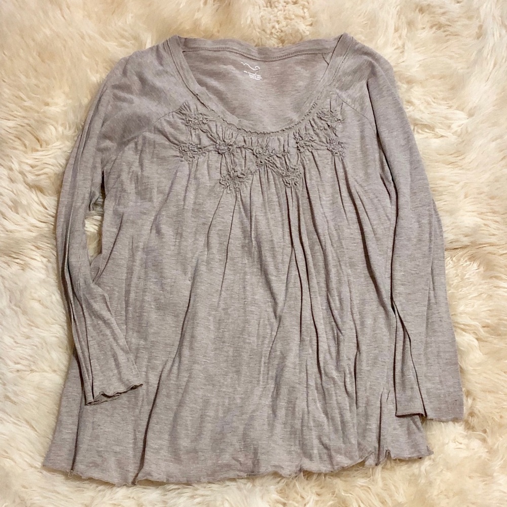 ❗️SOLD❗️🎉{Host Pick} Tan Floral Design • Long Sleeve Shirt - Picture 2 of 8
